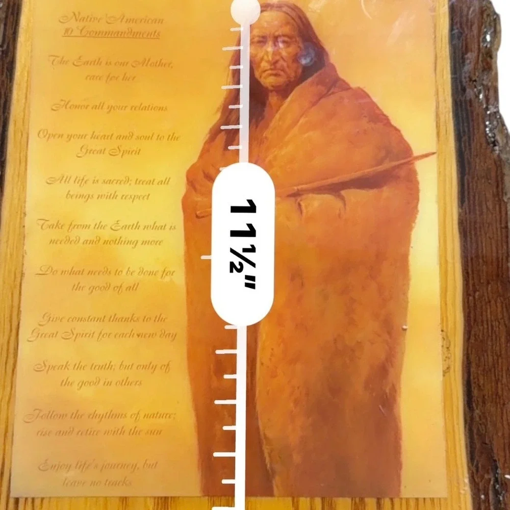 Vintage Native American 10 Commandments Wood Slab Wall Plaque Cliff Dweller